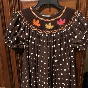 Smocked girls dress fall leave